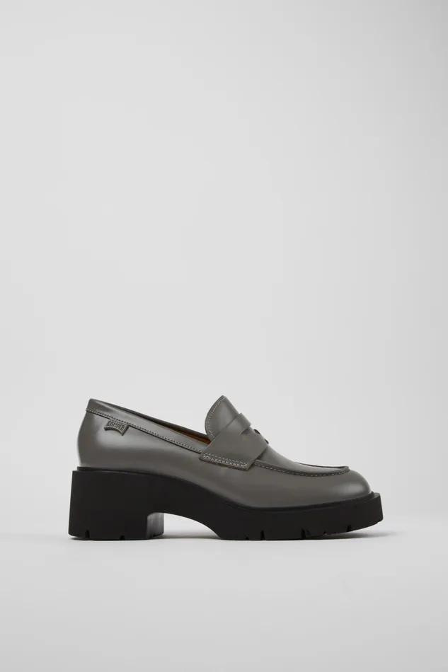 Women Milah Gray Leather Loafers Camper Formal Shoes