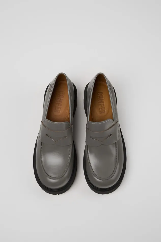 Women Milah Gray Leather Loafers Camper Formal Shoes