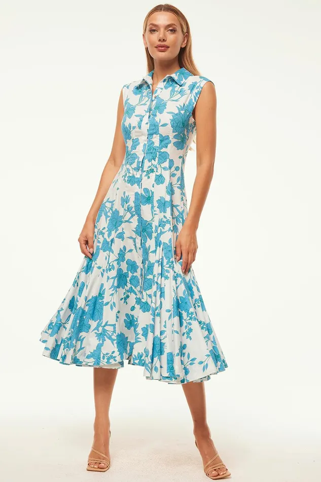 Women MISA Los Angeles Dresses CHARLOTTE DRESS Turquoise Flora Poplin