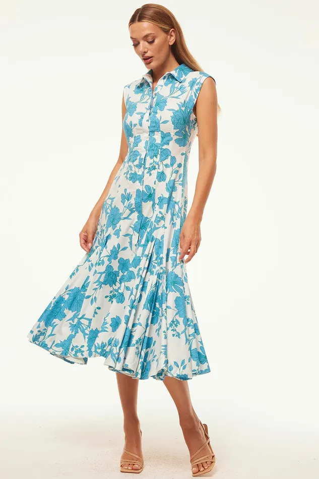 Women MISA Los Angeles Dresses CHARLOTTE DRESS Turquoise Flora Poplin