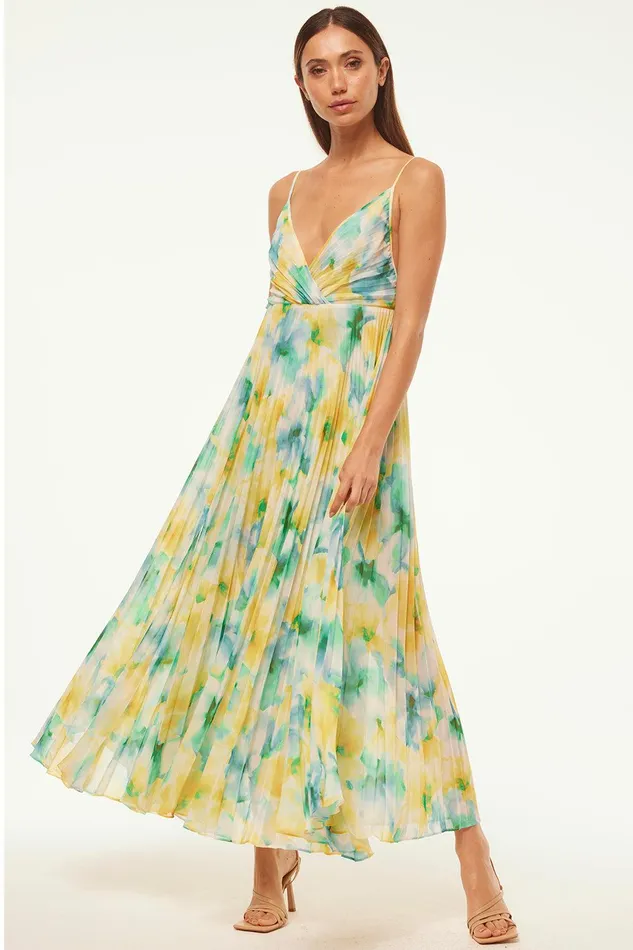 Women MISA Los Angeles Dresses GALETA DRESS Citron Watercolor