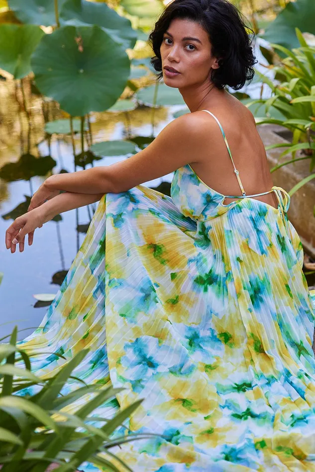 Women MISA Los Angeles Dresses GALETA DRESS Citron Watercolor