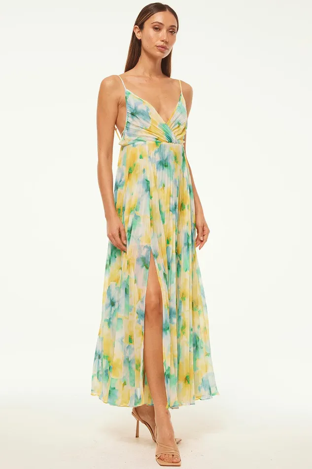 Women MISA Los Angeles Dresses GALETA DRESS Citron Watercolor