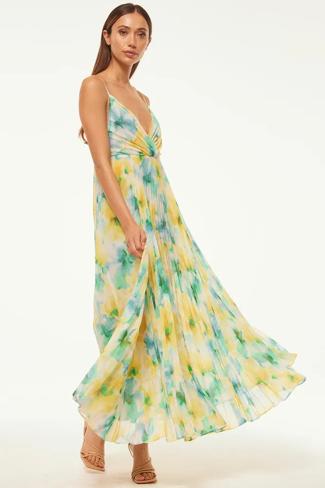Women MISA Los Angeles Dresses GALETA DRESS Citron Watercolor