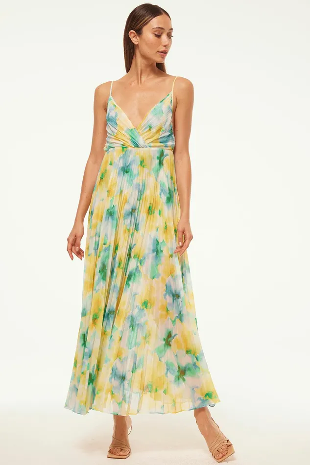 Women MISA Los Angeles Dresses GALETA DRESS Citron Watercolor