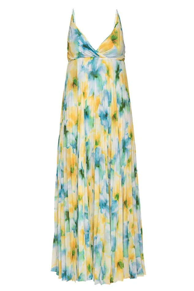 Women MISA Los Angeles Dresses GALETA DRESS Citron Watercolor