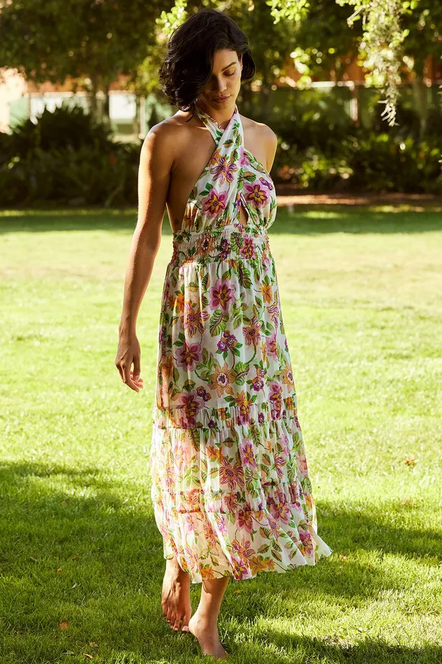 Women MISA Los Angeles Dresses KAROLINA DRESS Flora Exotica Chiffon