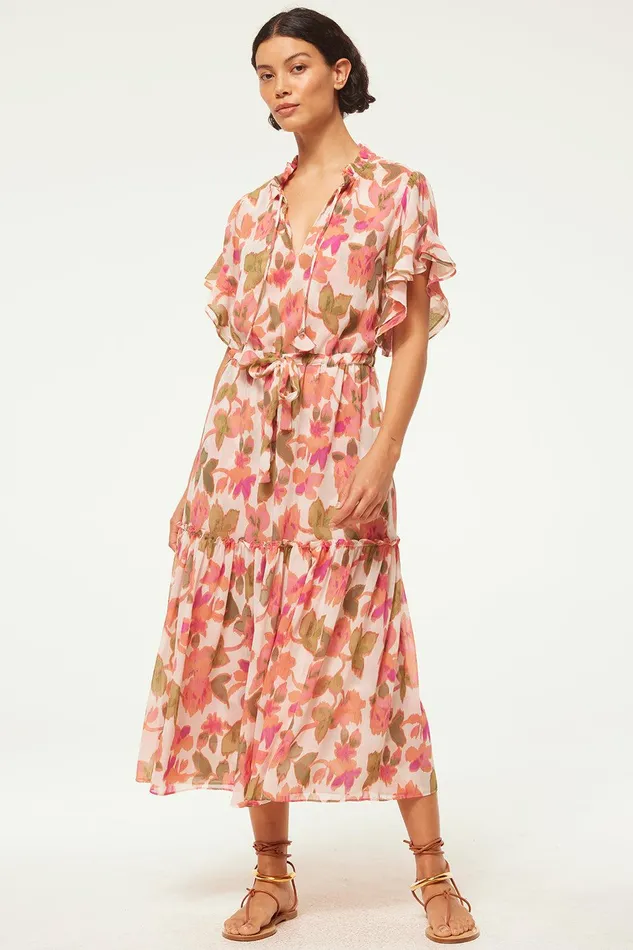 Women MISA Los Angeles Dresses RANJANA DRESS Sonoran Flora Chiffon