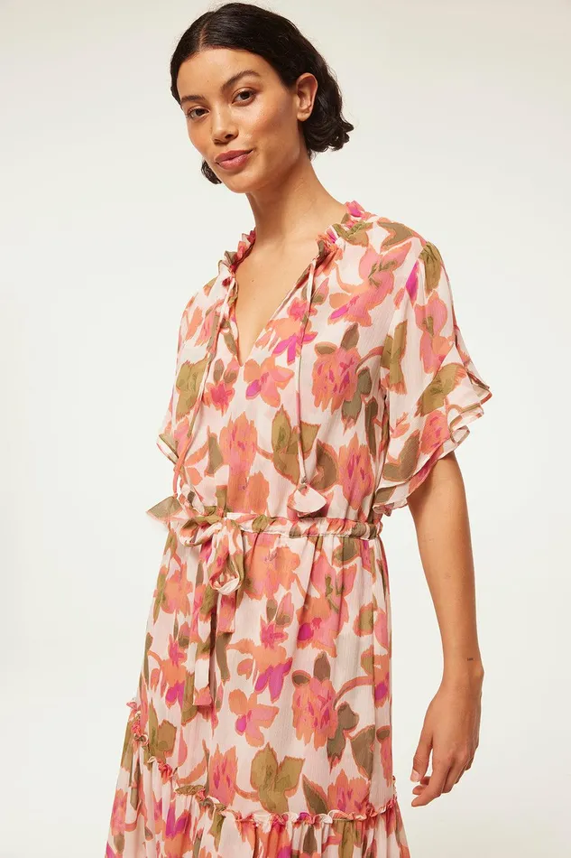 Women MISA Los Angeles Dresses RANJANA DRESS Sonoran Flora Chiffon