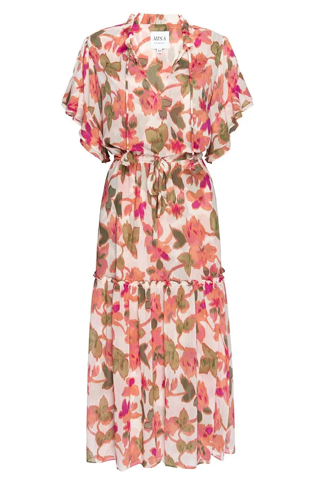 Women MISA Los Angeles Dresses RANJANA DRESS Sonoran Flora Chiffon