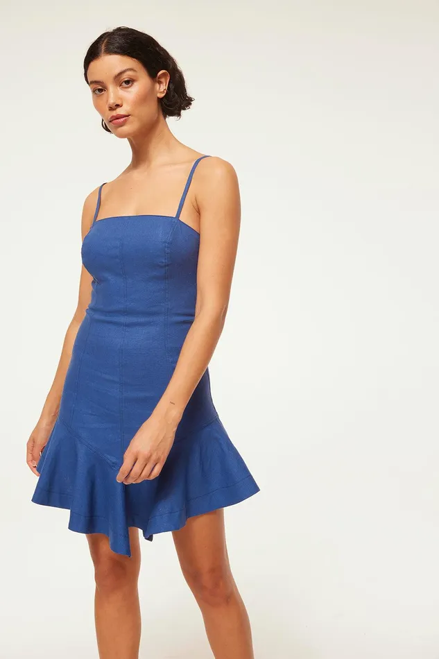 Women MISA Los Angeles Dresses RITA DRESS Blue Linen