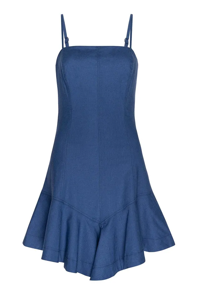 Women MISA Los Angeles Dresses RITA DRESS Blue Linen