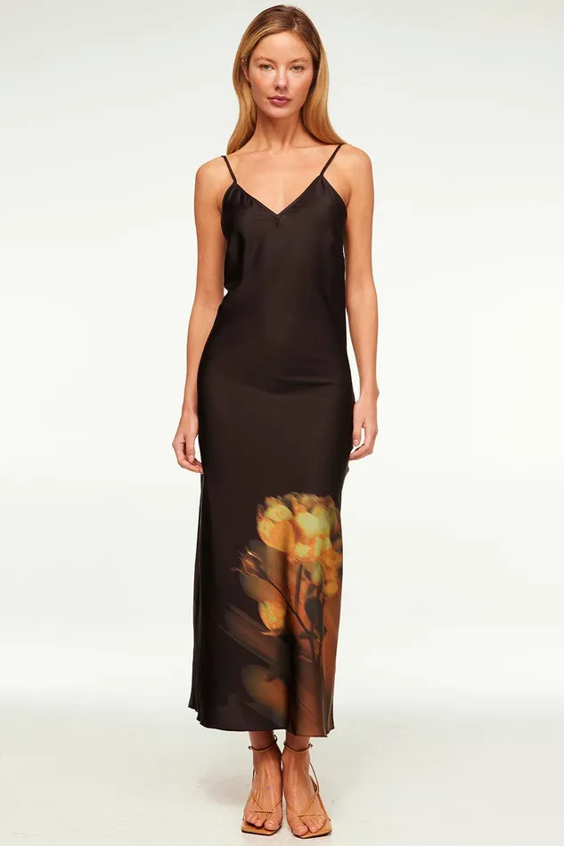 Women MISA Los Angeles Dresses ZIA DRESS Yellow Rose Satin