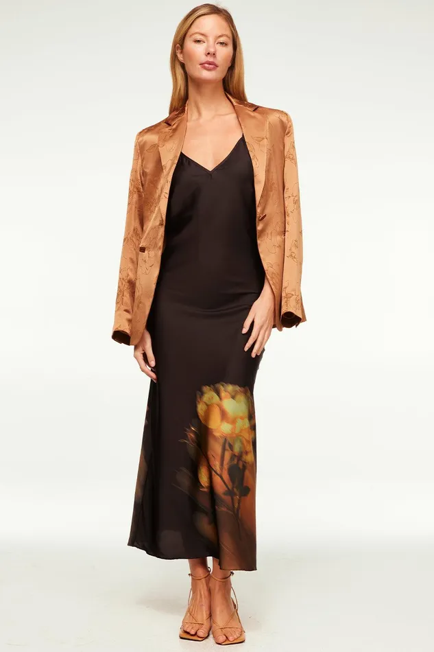 Women MISA Los Angeles Dresses ZIA DRESS Yellow Rose Satin
