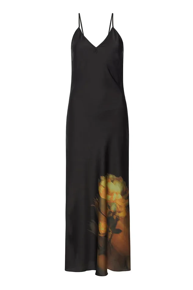 Women MISA Los Angeles Dresses ZIA DRESS Yellow Rose Satin