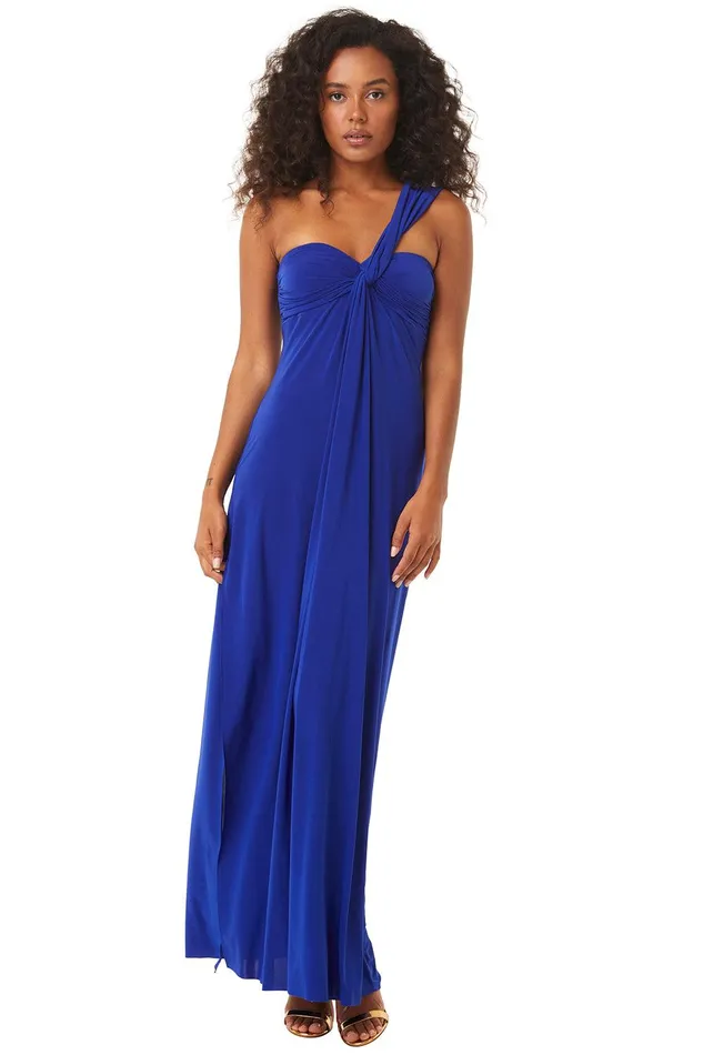 Women MISA Los Angeles Jersey and Mesh THORA DRESS Cobalt Blue Venezia