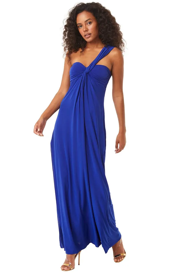 Women MISA Los Angeles Jersey and Mesh THORA DRESS Cobalt Blue Venezia