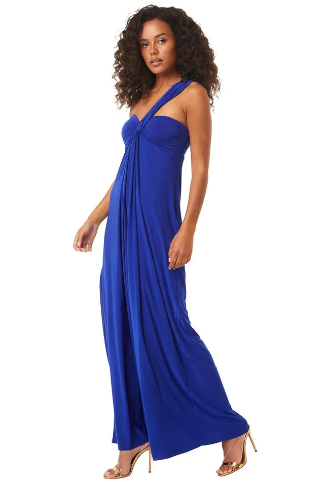 Women MISA Los Angeles Jersey and Mesh THORA DRESS Cobalt Blue Venezia