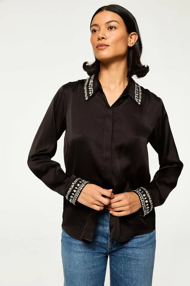 Women MISA Los Angeles Matching Sets ELLIE TOP Black Satin