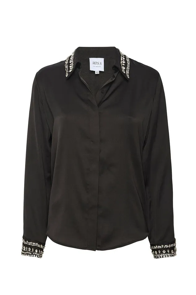 Women MISA Los Angeles Matching Sets ELLIE TOP Black Satin