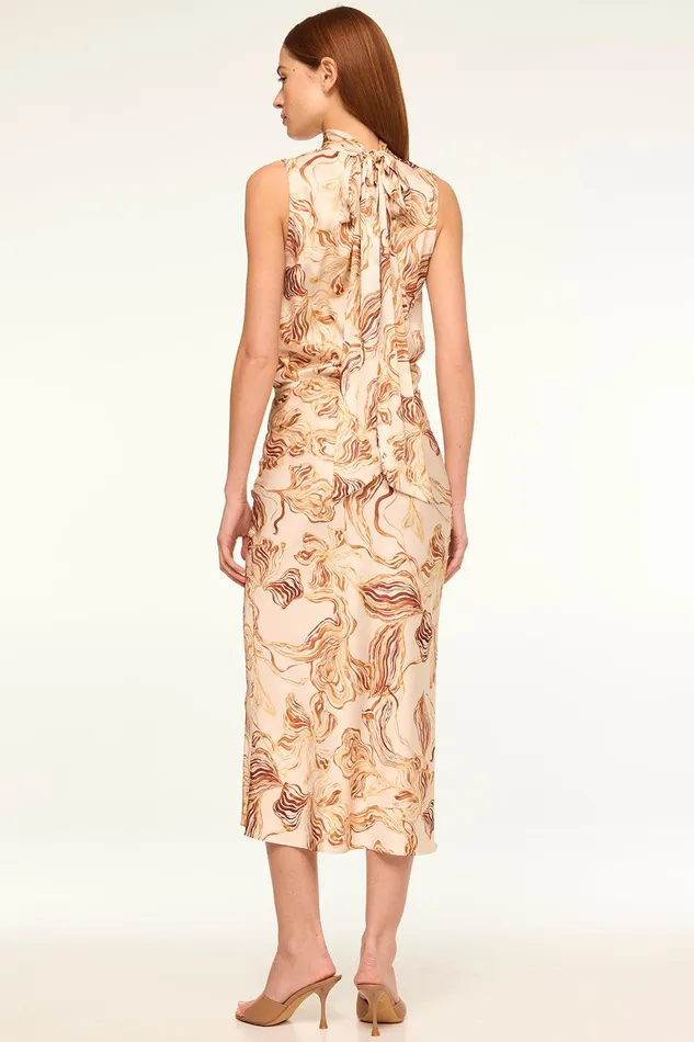 Women MISA Los Angeles Matching Sets FAY SKIRT Golden Straw Satin