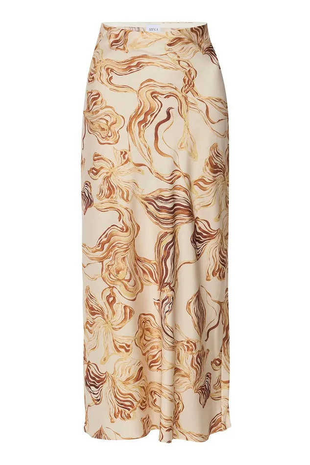 Women MISA Los Angeles Matching Sets FAY SKIRT Golden Straw Satin
