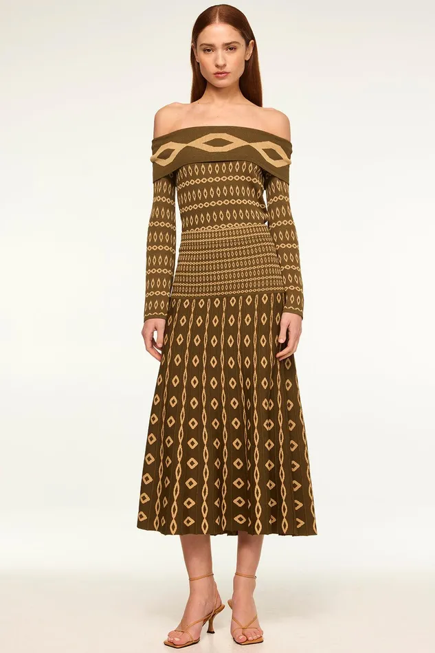 Women MISA Los Angeles Matching Sets MILANI SKIRT Olive Geo Stripe