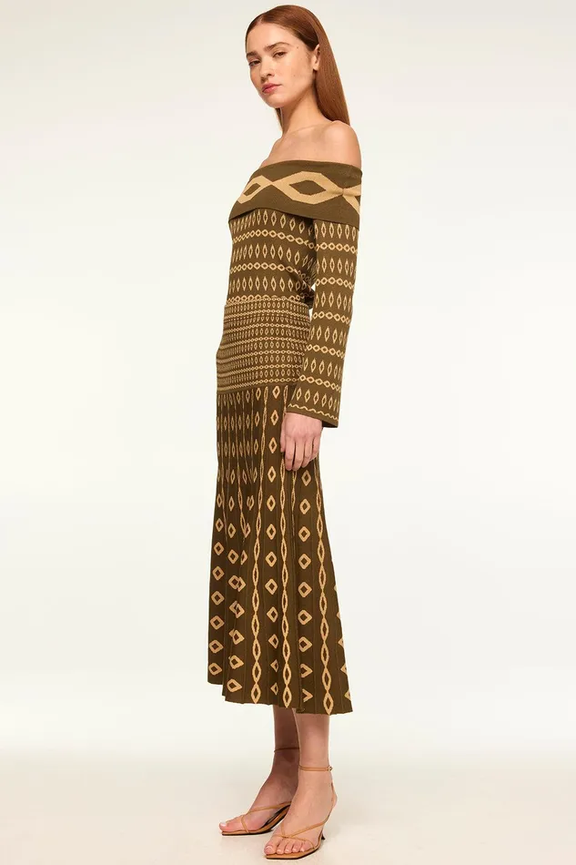 Women MISA Los Angeles Matching Sets MILANI SKIRT Olive Geo Stripe