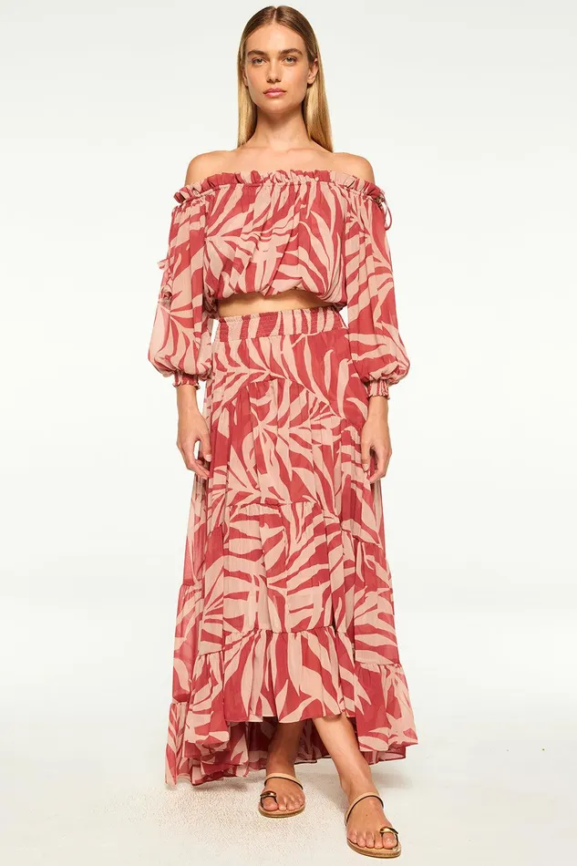 Women MISA Los Angeles Tops EVA TOP Rust Palm Frond