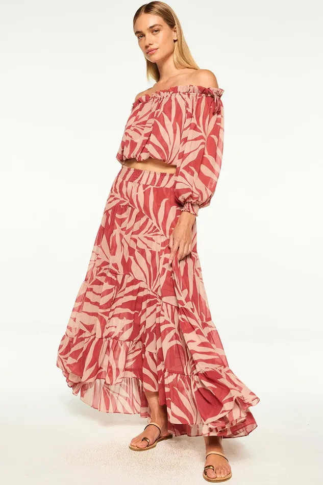Women MISA Los Angeles Tops EVA TOP Rust Palm Frond
