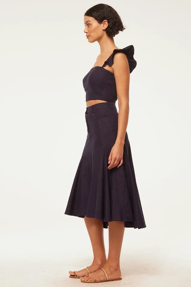 Women MISA Los Angeles Tops MIYA TOP Navy Linen