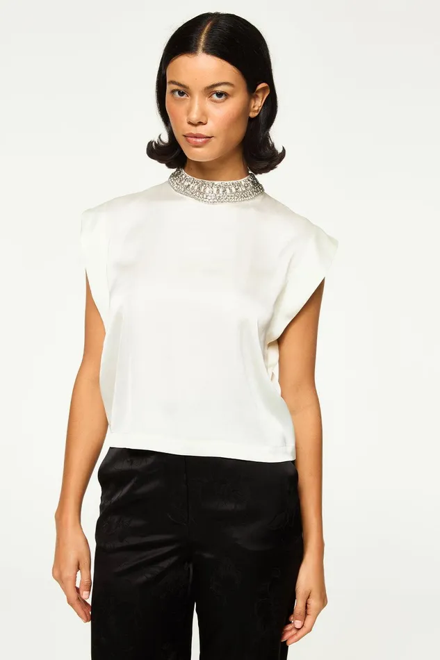 Women MISA Los Angeles Tops RILEY TOP Black Satin