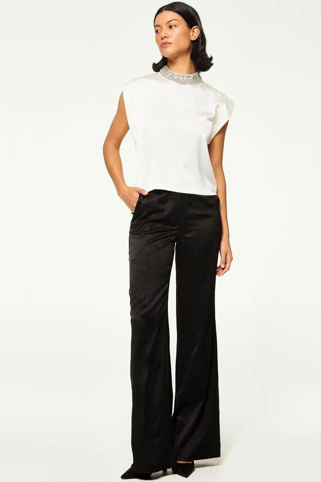 Women MISA Los Angeles Tops RILEY TOP Black Satin