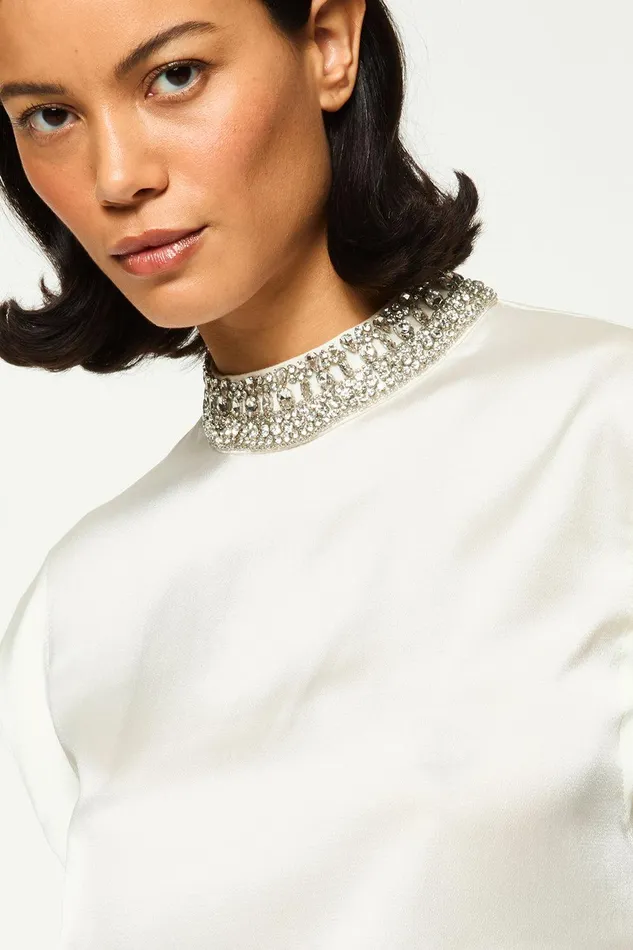 Women MISA Los Angeles Tops RILEY TOP Black Satin