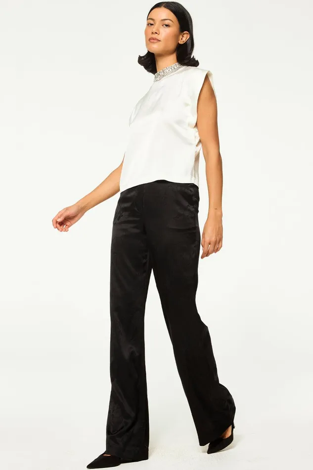 Women MISA Los Angeles Tops RILEY TOP Black Satin