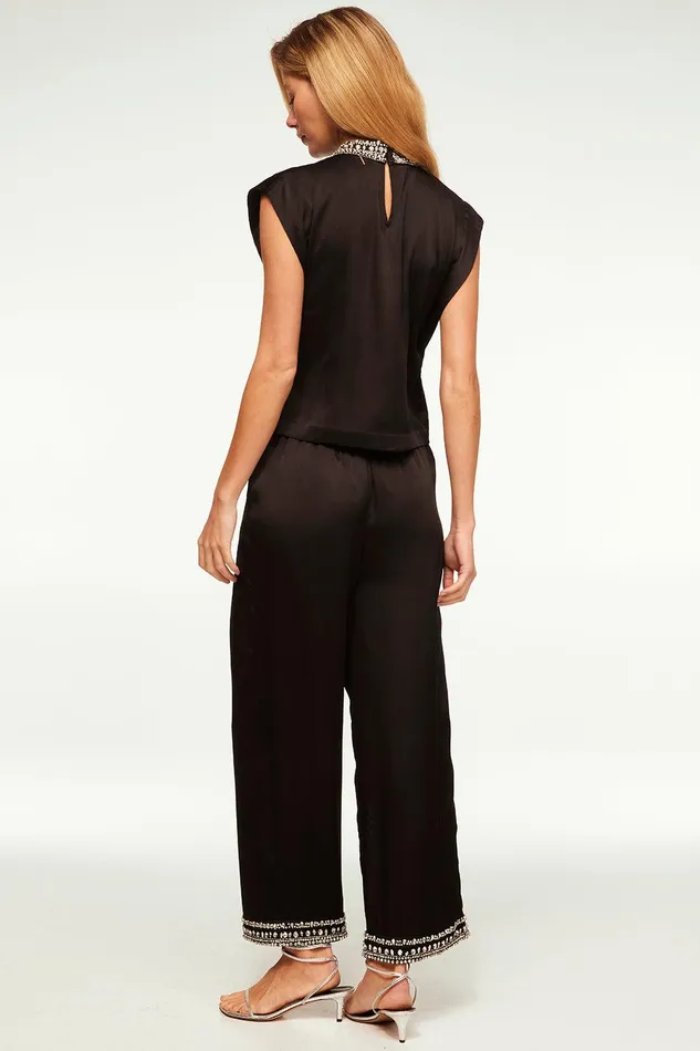 Women MISA Los Angeles Tops RILEY TOP Black Satin