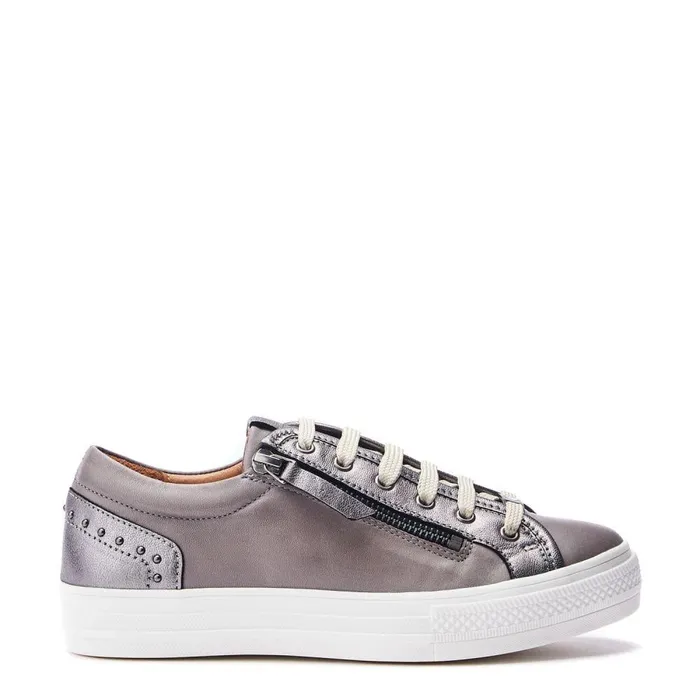 Women Moda In Pelle Casual Trainers Faxonn Grey 8211 Pewter Leather