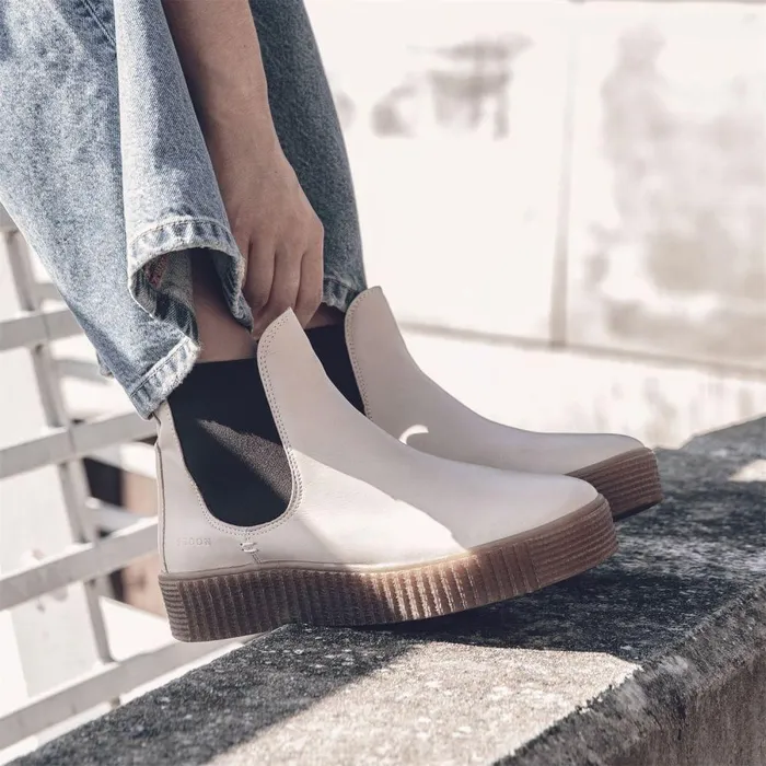 Women Moda In Pelle Chelsea Boots Shoon Sh Illom Cream Leather