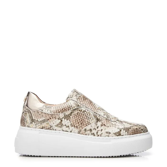 Women Moda In Pelle Chunky Trainers Althea Natural 8211 Gold Snake Print Leather