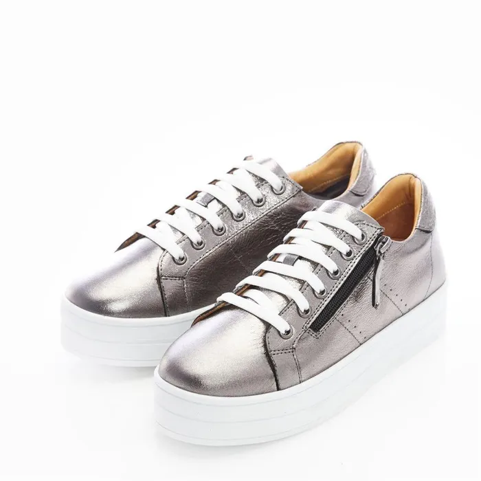Women Moda In Pelle Chunky Trainers Bsoleful BGlazie Pewter Leather