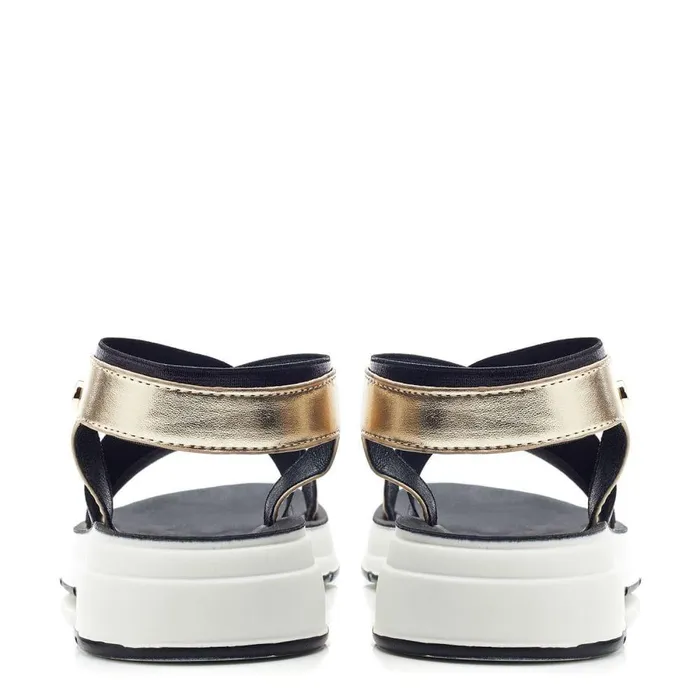 Women Moda In Pelle Flatform Sandals Rosanne Black Mini Leop Print Porvair
