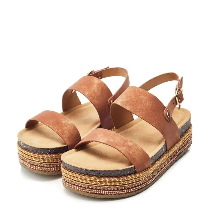 Women Moda In Pelle Flatform Sandals Roselinda Tan Alcantara