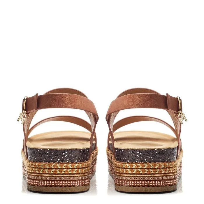 Women Moda In Pelle Flatform Sandals Roselinda Tan Alcantara