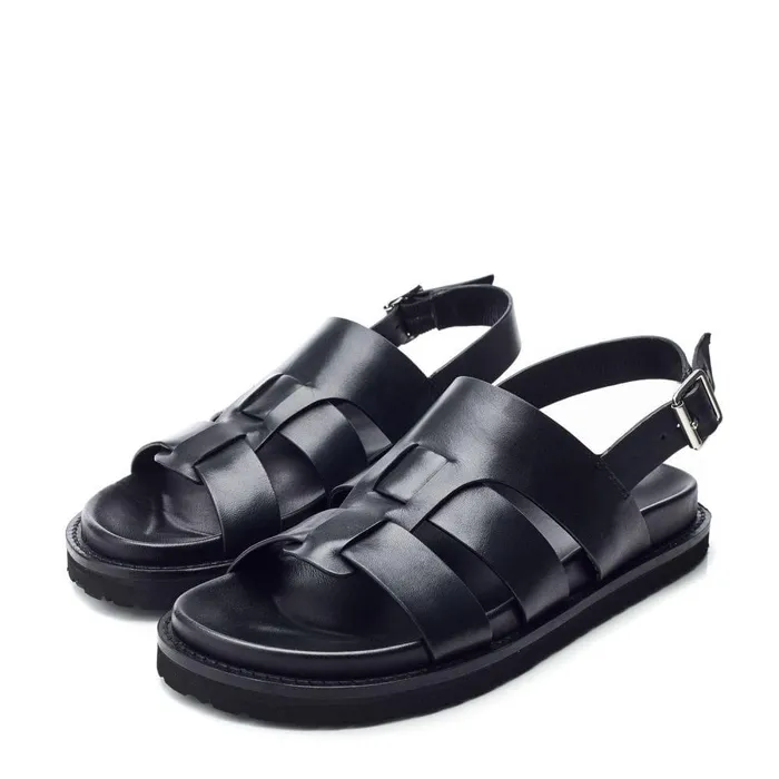 Women Moda In Pelle Flatform Sandals Shoon Sh Lonnie Black Leather