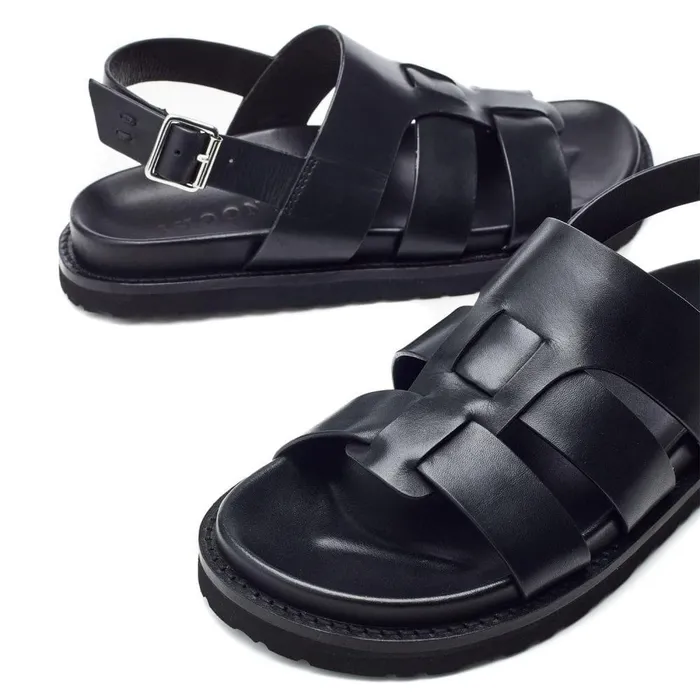 Women Moda In Pelle Flatform Sandals Shoon Sh Lonnie Black Leather
