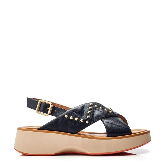Women Moda In Pelle Flatform Sandals Studley Black Leather