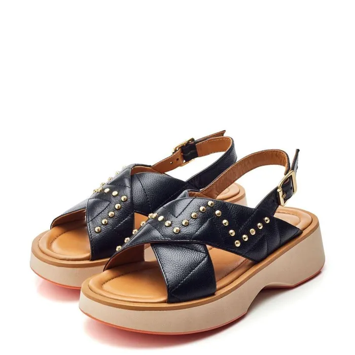 Women Moda In Pelle Flatform Sandals Studley Black Leather