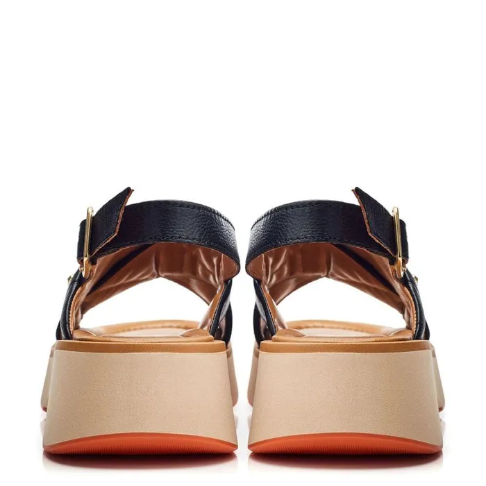 Women Moda In Pelle Flatform Sandals Studley Black Leather