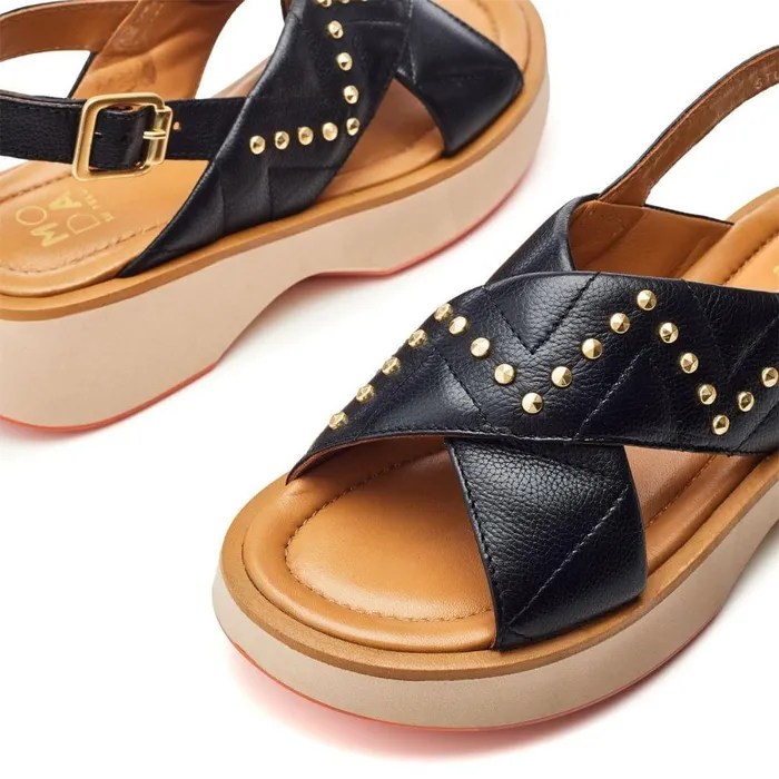 Women Moda In Pelle Flatform Sandals Studley Black Leather