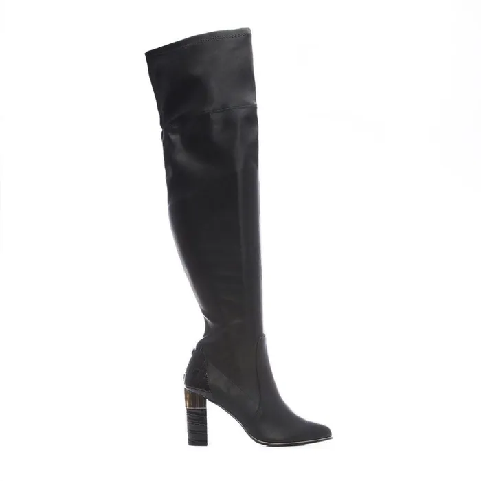 Women Moda In Pelle Over The Knee Boots Valentinne Black Porvair